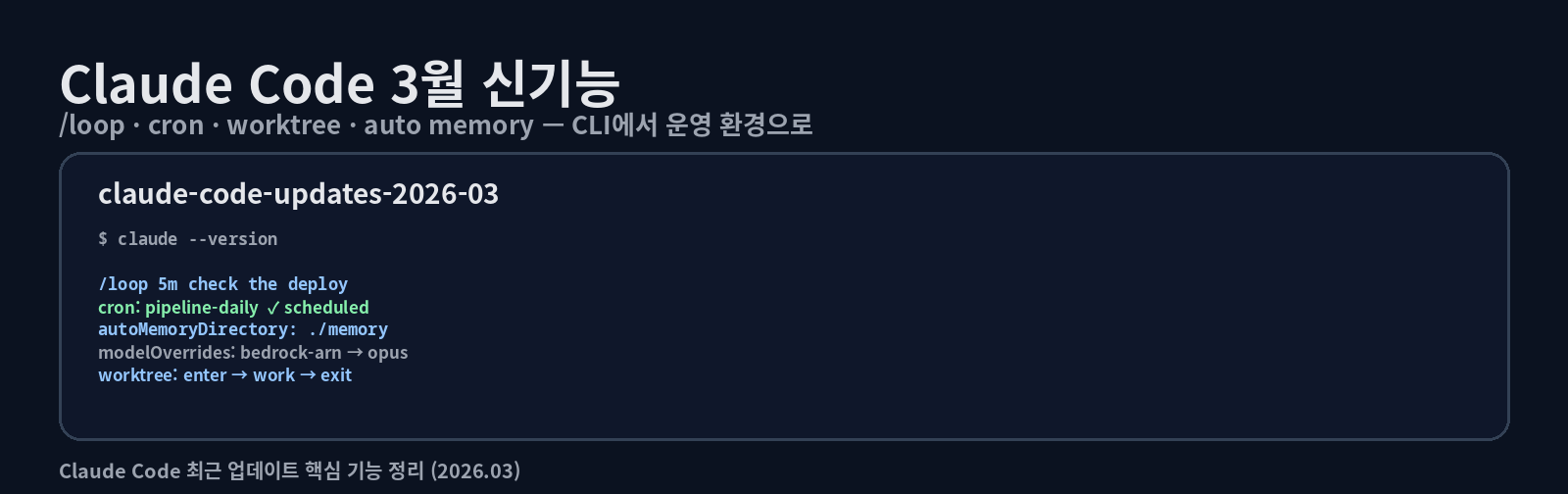 Claude Code 신규 기능 정리: /loop, cron, auto memory, worktree까지 (2026년 3월)